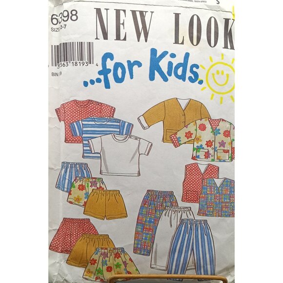 Vintage New Look 6398 Kids Sewing Pattern Size 2-7 Jacket Vest Top Skirt Pants - Picture 1 of 2